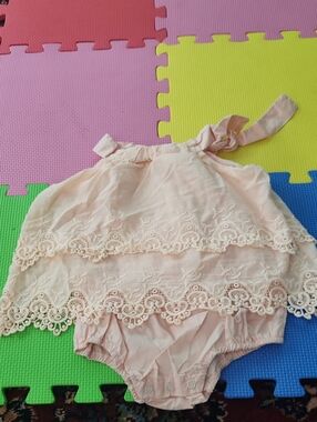 Baby Girls Pink Lace Tiered Romper